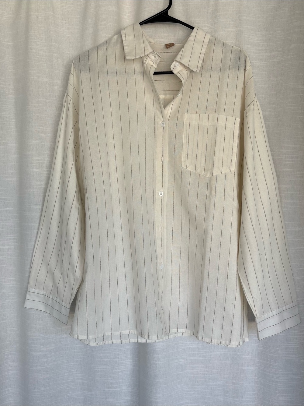 Oversized Cream Stripe Button-Up Shirt